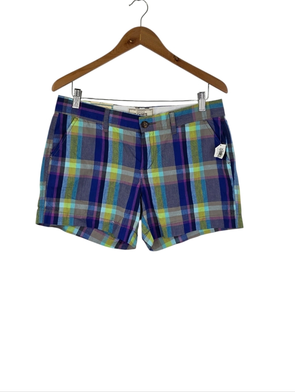 New Old Navy Shorts Womens Size 8 Blue Green Plaid The Perfect Shorts 5" NWT